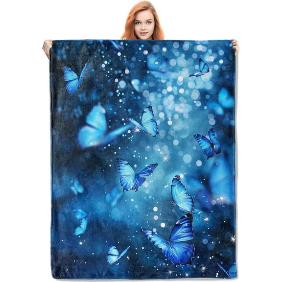 Blue Butterfly Dreams Blanket Gifts for Women, Butterfly Flannel Blanket, Soft Warm Lightweight Throw Blankets for Bed Couch Home Travel Butterfly Decor 50 x 60
