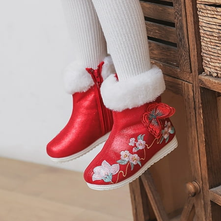 

Cathalem Toddler Girl Boots Size 5 Girls Shoes Butterfly Embroidered Warm Cotton Boots Shoes for Toddler Girls Size 11 Red 6 Years