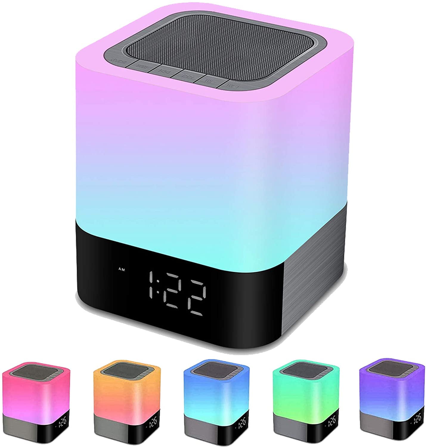 dpnao Nightstand Alarm Clock with Wireless Charging,Bluetooth Speaker,Night Light,USB Charging Port,Dimmable Large Numbers Display,Simple to Operate