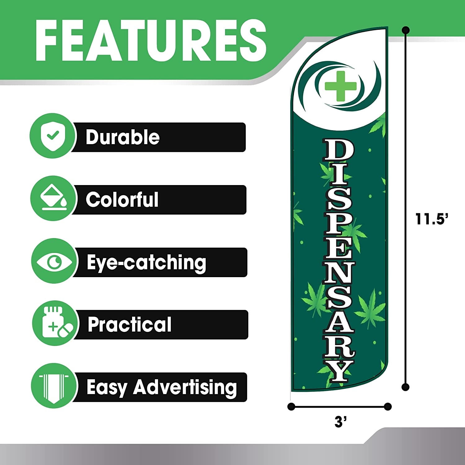 Dispensary Super Flag Without Pole | 2 Pack | Advertisement /Business Flags | Feather Flag |