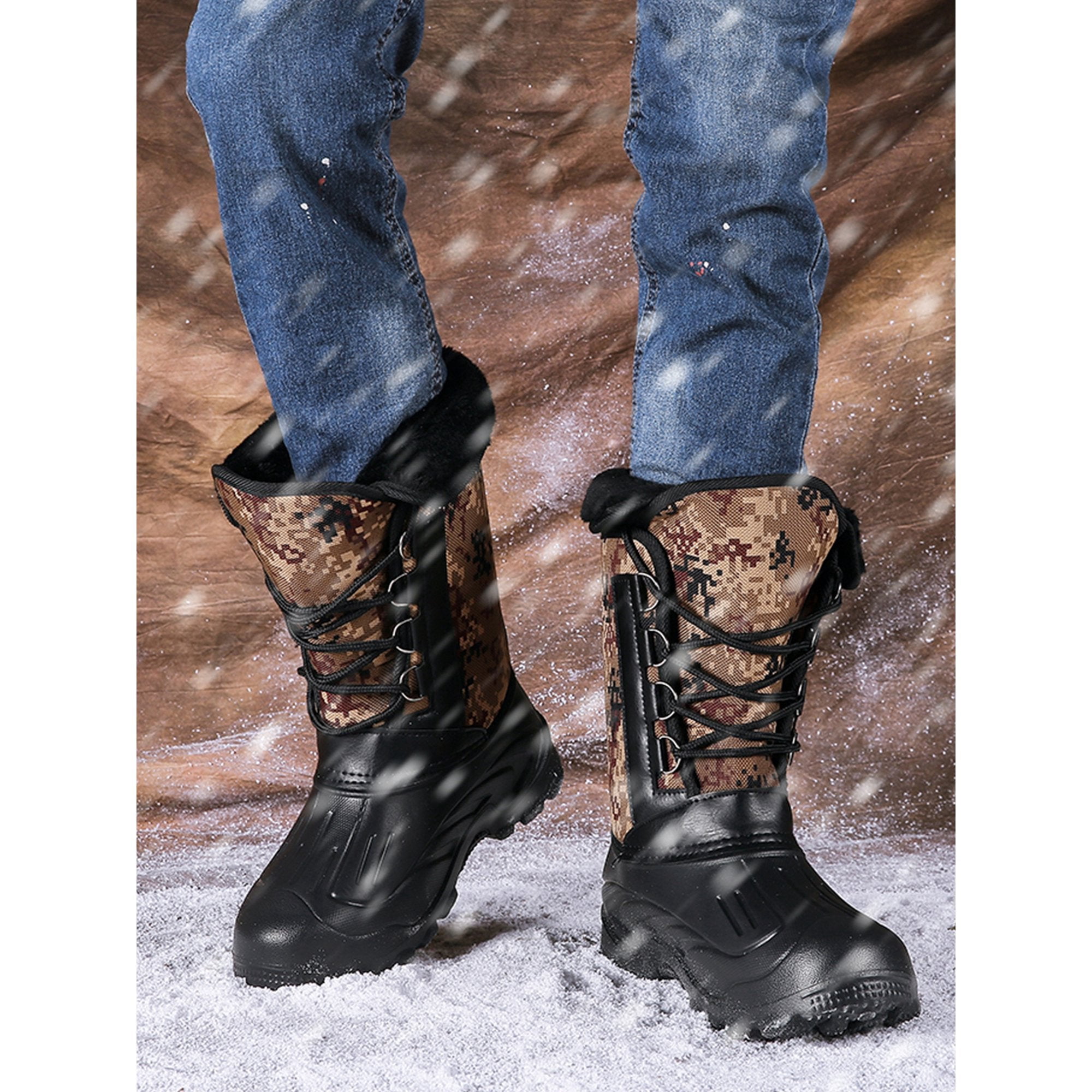 Tanleewa Snow Boots for Men Winetr Warm Waterproof Hiking Shoes 8 Adult Male