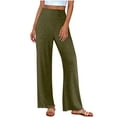thumbnail image 2 of Swuxness Women Casual Wide Leg Pants, Womens Fall Long Pants, Women Solid Color Knit Wide Leg Elastic Waist Casual Loose Pajama Pants for Daily Wear Green, S, 2 of 4