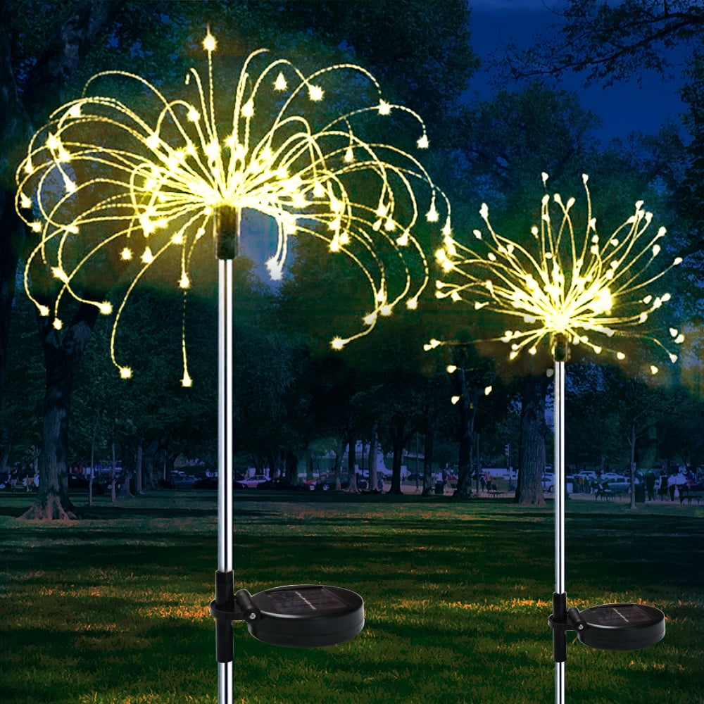 Solar Powered Outdoor Grass Globe Dandelion Fireworks Lamp For Garden 