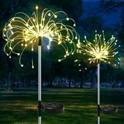 Honche Solar Fireworks Lights Outdoor Waterproof LED Garden Stake Starburst Lights Pathway Yard Decoration Lighting(2 Packs-Warm White)