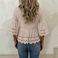 thumbnail image 6 of Lenpel Womens Cotton Linen Tops Fall 3/4 Length Sleeve Crew Neck Peplum Blouses Casual Fashion Hollow out Shirts, 6 of 7