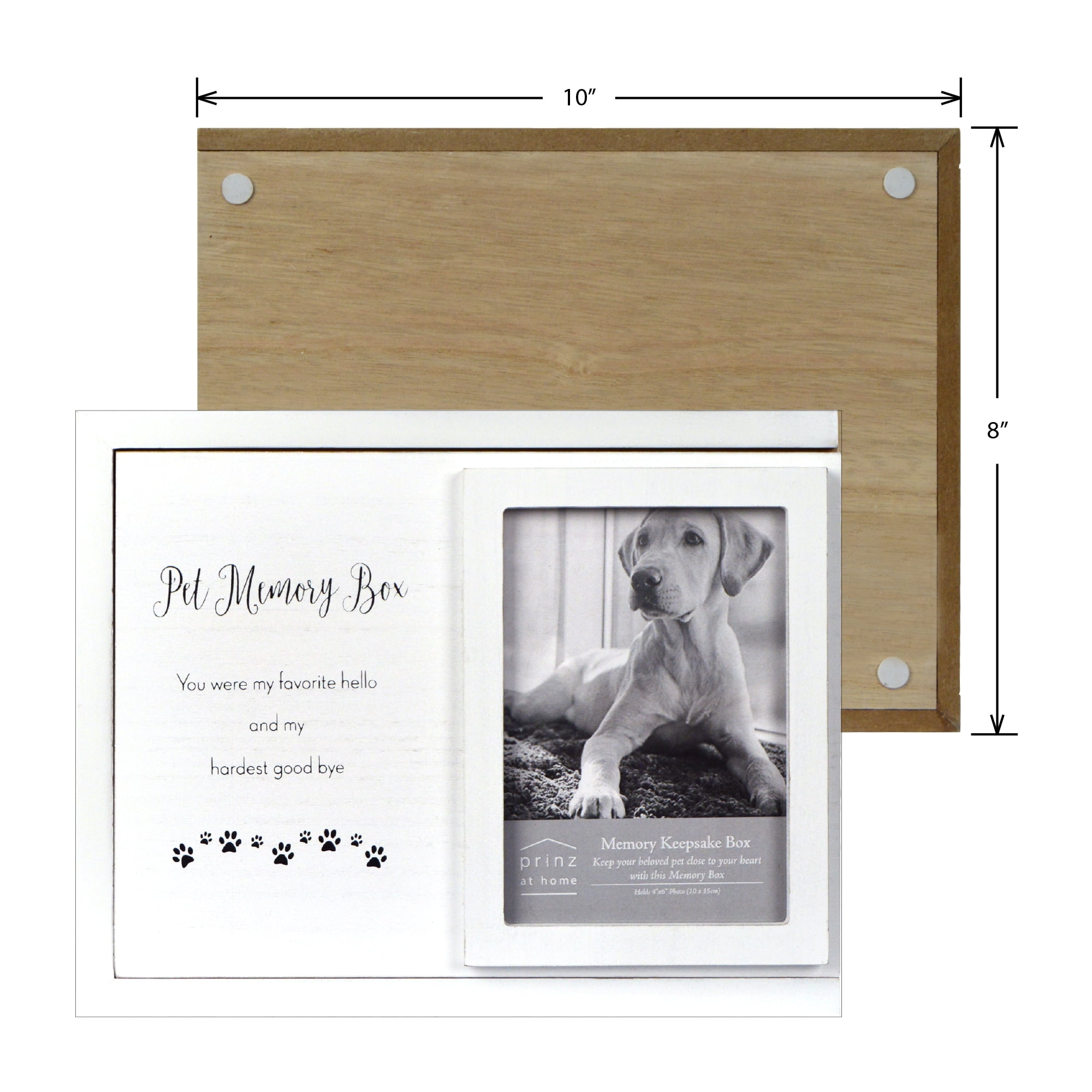 Prinz Decorative Pet Memory Keepsake Box for Dogs & Cats, 4x6 Photo Holder, White Memorial Gift