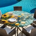 thumbnail image 5 of Sunflower Lemon Round Tablecloth 45-54 Inch Round Fitted Table Cloth with Elastic Edge, Watercolor Summer Lake Aqua Sea Waterproof Table Cover Protector for Outdoor Picnic Party Dining, 5 of 6