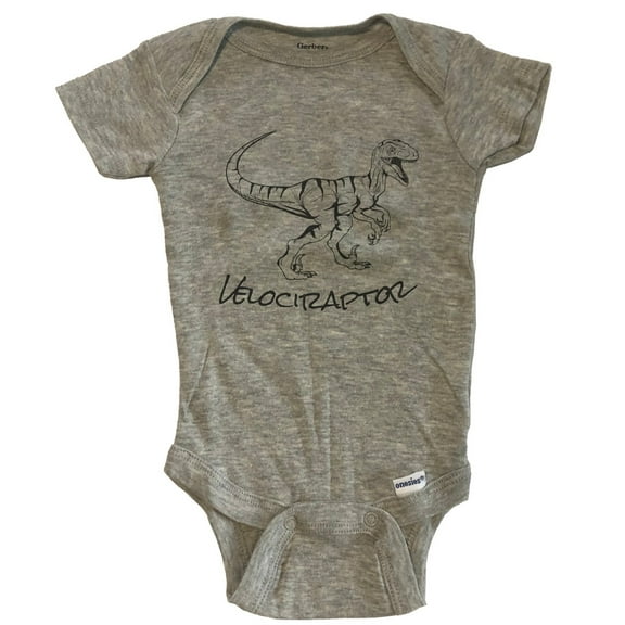 Velociraptor Sketch Cool Prehistoric Animal Raptor Dinosaur Baby Bodysuit - Grey