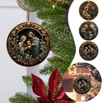 Gcvizuso Christmas Wreath, Christmas Wreaths for Front Door, Christmas Birth Sublimation Religious Decoration Wreath Hanging Christmas Tree Hanging