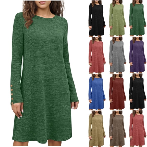 Bovxnpu Fall Dresses for Women, Women Long Sleeve Dress Mini Dress, Women's Printed Long Sleeved Crewneck Loose And Comfortable Short Nightgown