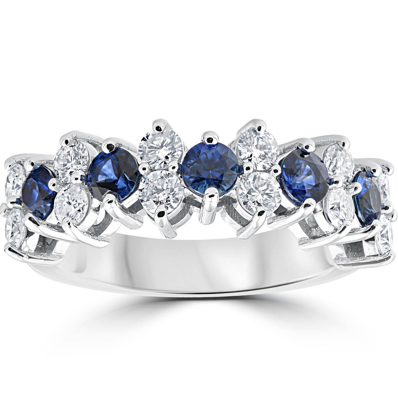 Bague De Mariage Or Blanc 14k - Diamant Et Saphir Simulés 1.00 Ct - Tailles 4 à 12