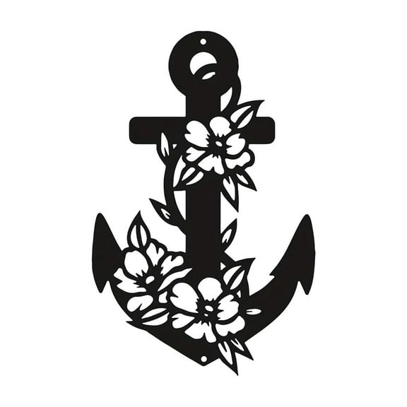 ​ ✅ SDcart® Nautical Bloom Wall Sculpture - 3D Anchor & Floral Iron Art, Rustproof Metal Decor for Coastal/Home/Office