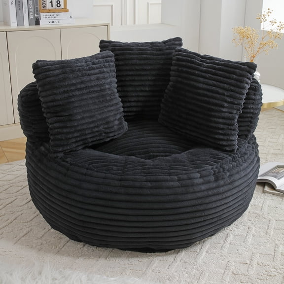 Leumius Lazy Sofa,Corduroy Fabric Oversized Bean Bag Sofa with High Back,Lounge Floor Sofa for Gaming,Reading Living Room Bedroom Office,Black
