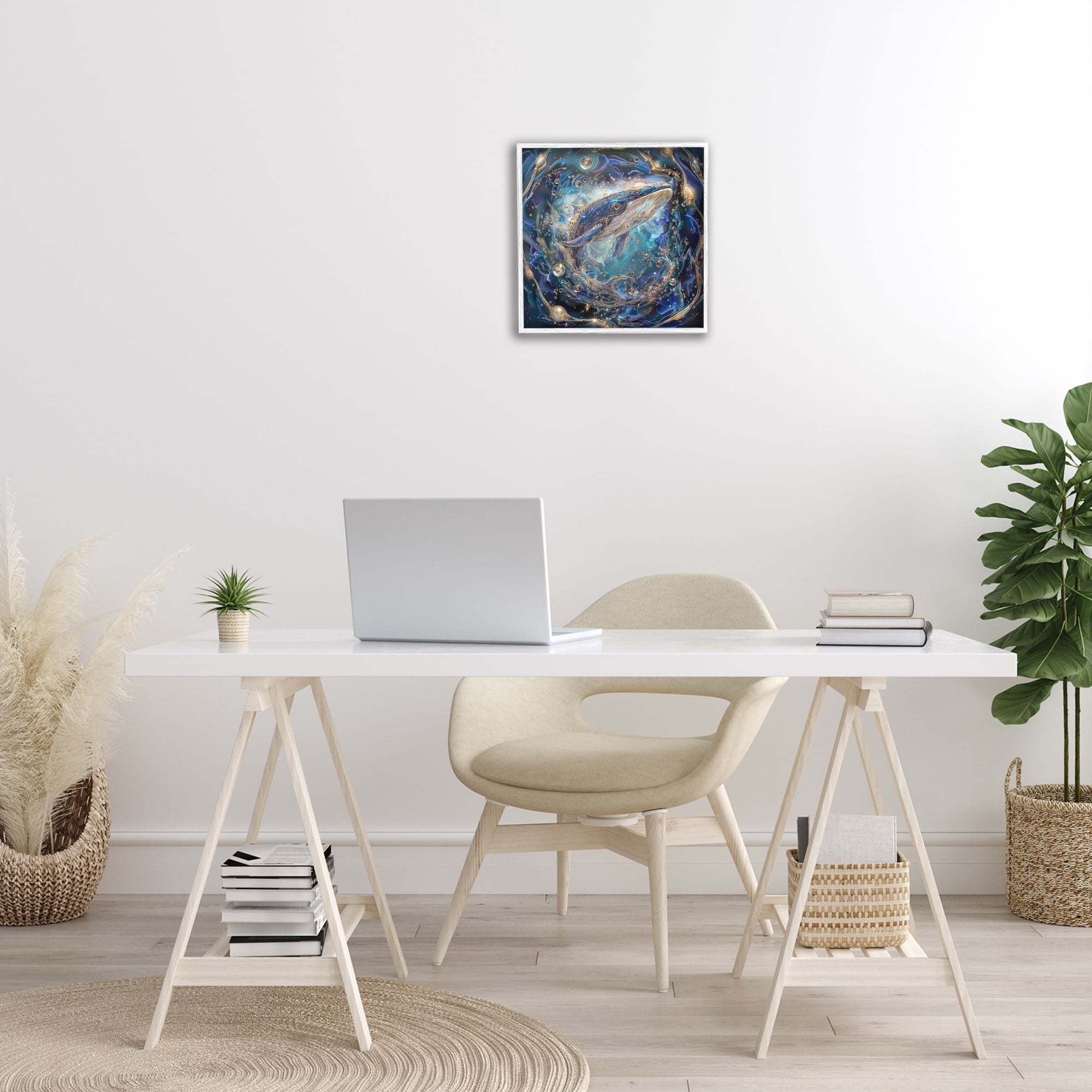 Stupell Industries Echoes Of Abyss Whale Animals & Insects Painting White Framed Art Print Wall Art, 17 x 17