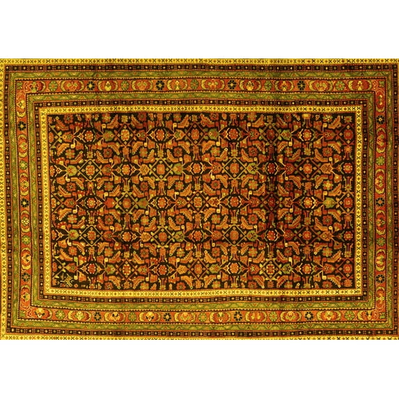 Ahgly Company Machine Washable Indoor Rectangle Persian Yellow Traditional Area Rugs, 8' x 12'