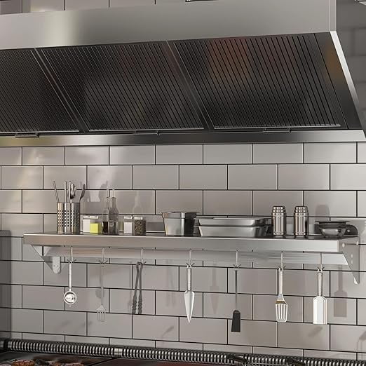 Luku Metal Multifunctional Storage Rack with Backsplash for Kitchen,Wall Mount Shelf with 7 Hooks, Multifunctional for Home and Restaurant