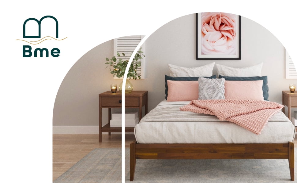 Bme Dinkee 15 Inch Signature Bed Frame Without Headboard - Modern & Minimalist Style with Acacia Wood - 12 Strong Wood Slat Support - Easy Assembly - No Box Spring Needed (Dark Chocolate, King)