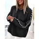 thumbnail image 5 of Suéteres de Gran Tamaño para Mujer, Suéter de Cuello Redondo con Costuras en Contraste, Suéter de Punto , Suéteres. Negro L, 5 of 7