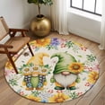 thumbnail image 3 of Round Area Rug 6 Ft, Sunflowers Washable Non-Slip Circle Carpet for Living Room/Bedroom, Spring Gnomes Hydrangea Daisy Botanical Beige Low-Profile Indoor Mats Collection Rugs for Residential, 3 of 7