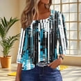 thumbnail image 2 of CYMMPU Business Work Blouses Fashion Tunic Tops Vintage Basic Tees Floral Printed 3/4 Length Sleeve Pleated Slanted Neck Summer Fall Shirts 2025 Clothes for Women Army Green M, 2 of 7