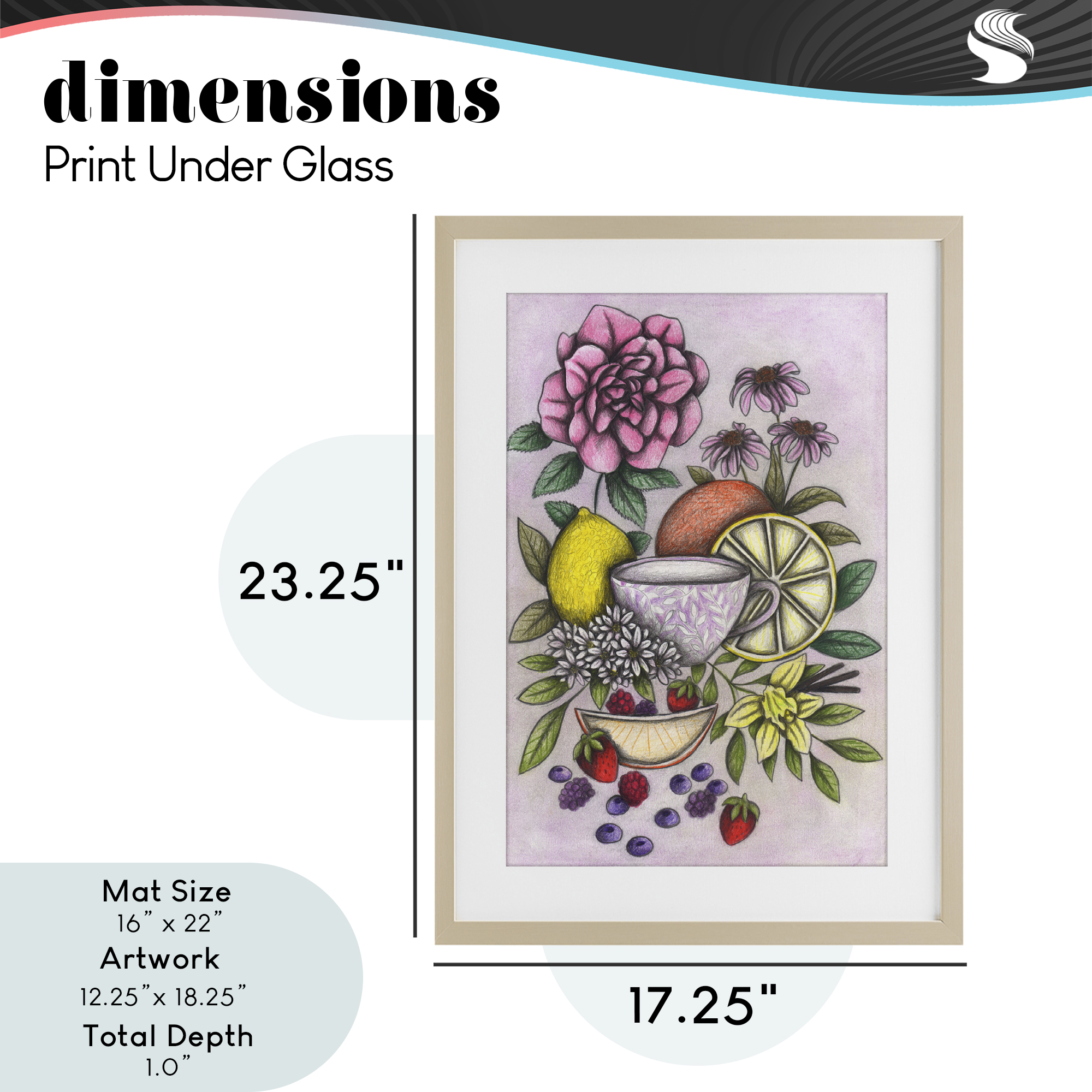 Rococo Tea with Fruits Birch Framed Print Under Glass, design by Cecilia Battaini