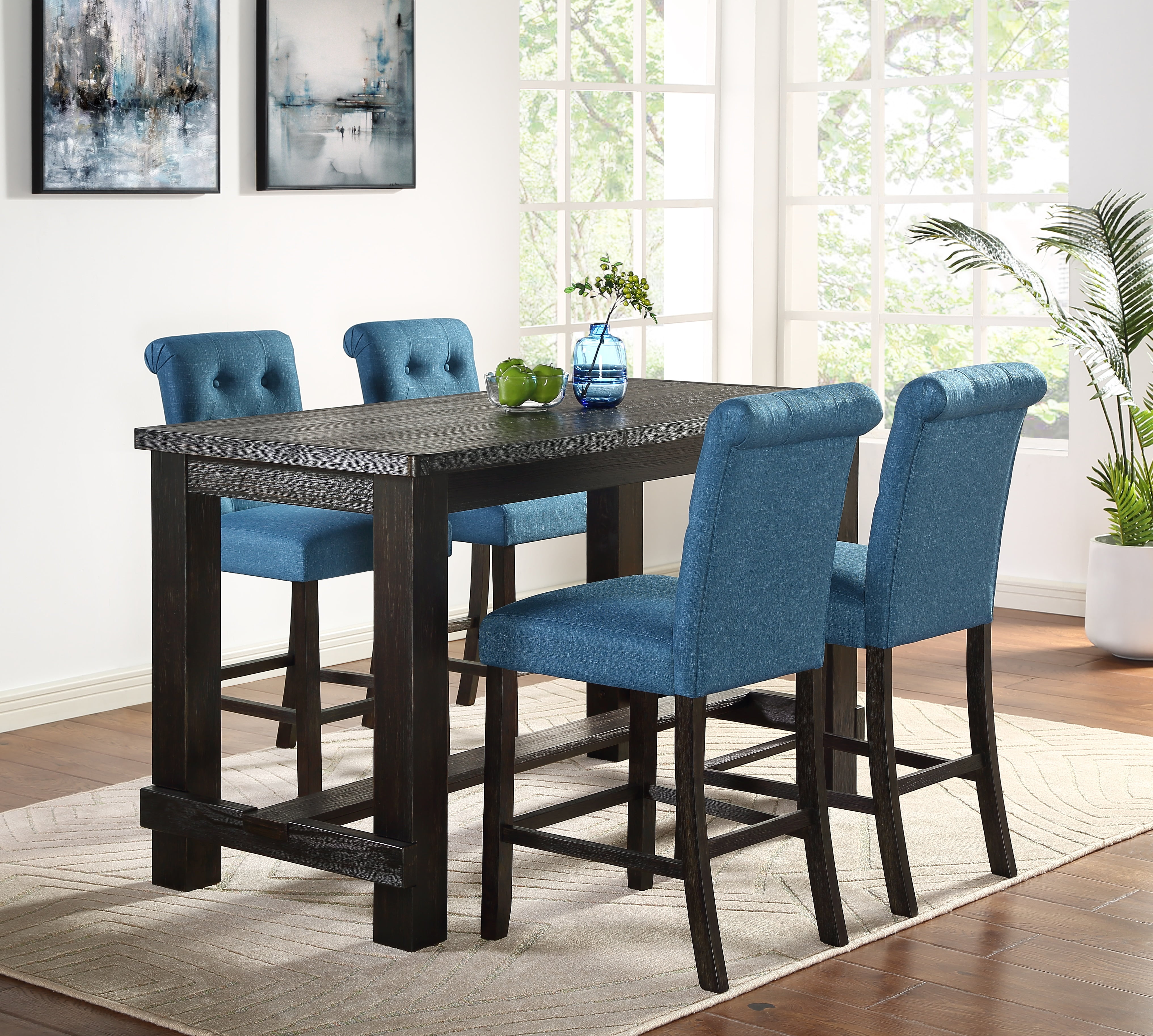 Leviton Antique Black Finished Wood 5 Piece Counter Height Dining Set Blue Com Leviton Antique Black Finished Wood 5, Blue Kitchen Table And Chairs Set