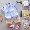thumbnail image 2 of YUEHUA Boys 2 Piece Summer Outfit Size 14 Slim Fit Elastic Waist Shorts Train Pattern Soft Lightweight Fabric Crewneck Tops Tees Shorts Sets Boy's 2 Piece Outfits, 2 of 3