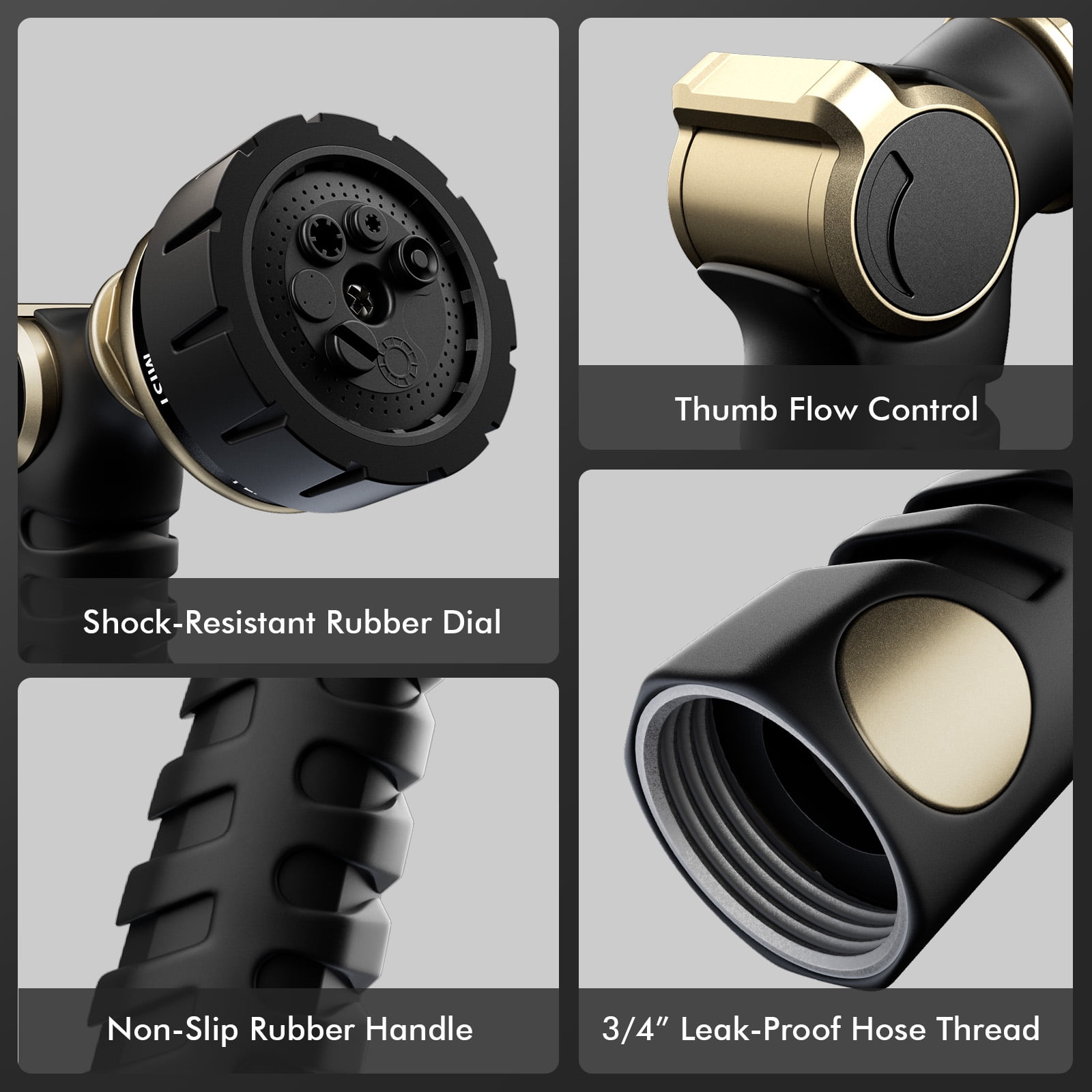 Restmo Ergonomic Zinc-alloy Garden Hose Nozzle, 7 Watering Patterns, Thumb Control, High Pressure Sprayer，Black
