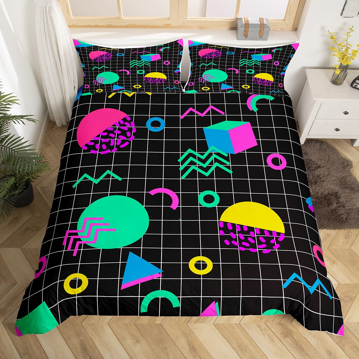 Memphis Duvet Cover Hipster Retro Bedding Set,80s and 90s Hip Hop Funky