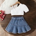thumbnail image 2 of Cethrio Girls Cotton Outfit Sets, 2 Piece Sleeveless Fashion T-shirts and Denim Skirts Sets White Size 6-7T, 2 of 8
