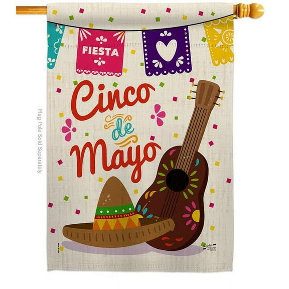 Angeleno Heritage H137044-BO Fiesta Cinco de Mayo Summertime 28 x 40 in. Double-Sided Decorative Vertical House Flags for Decoration Banner Garden Yard Gift