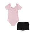 thumbnail image 3 of Kaerm Kids Girls Basic Gymnastics Leotard and Shorts Set Cotton Short Sleeves Ballet Dance Leotard Pink&Black 12, 3 of 5