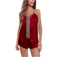 thumbnail image 6 of Elainilye Fashion Womens Loungewear Set Camisole Pajamas Thin Home Wear Leopard Lace Two-piece PJ Set Sleepwear,Red, 6 of 7