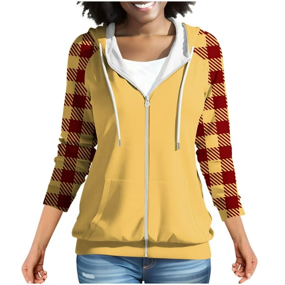 Chbgutlmr Sweatshirt for Women Raglan Long Sleeve Casual Plaid Jackets Drawstring Zip up Hoodies Pockets