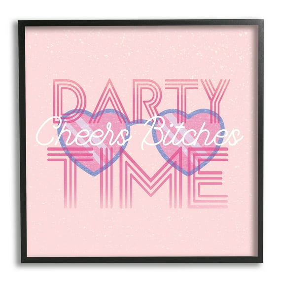 Stupell Industries Cheers Party Time Pink Phrase Graphic Art Black Framed Art Print Wall Art, Design by Lil' Rue