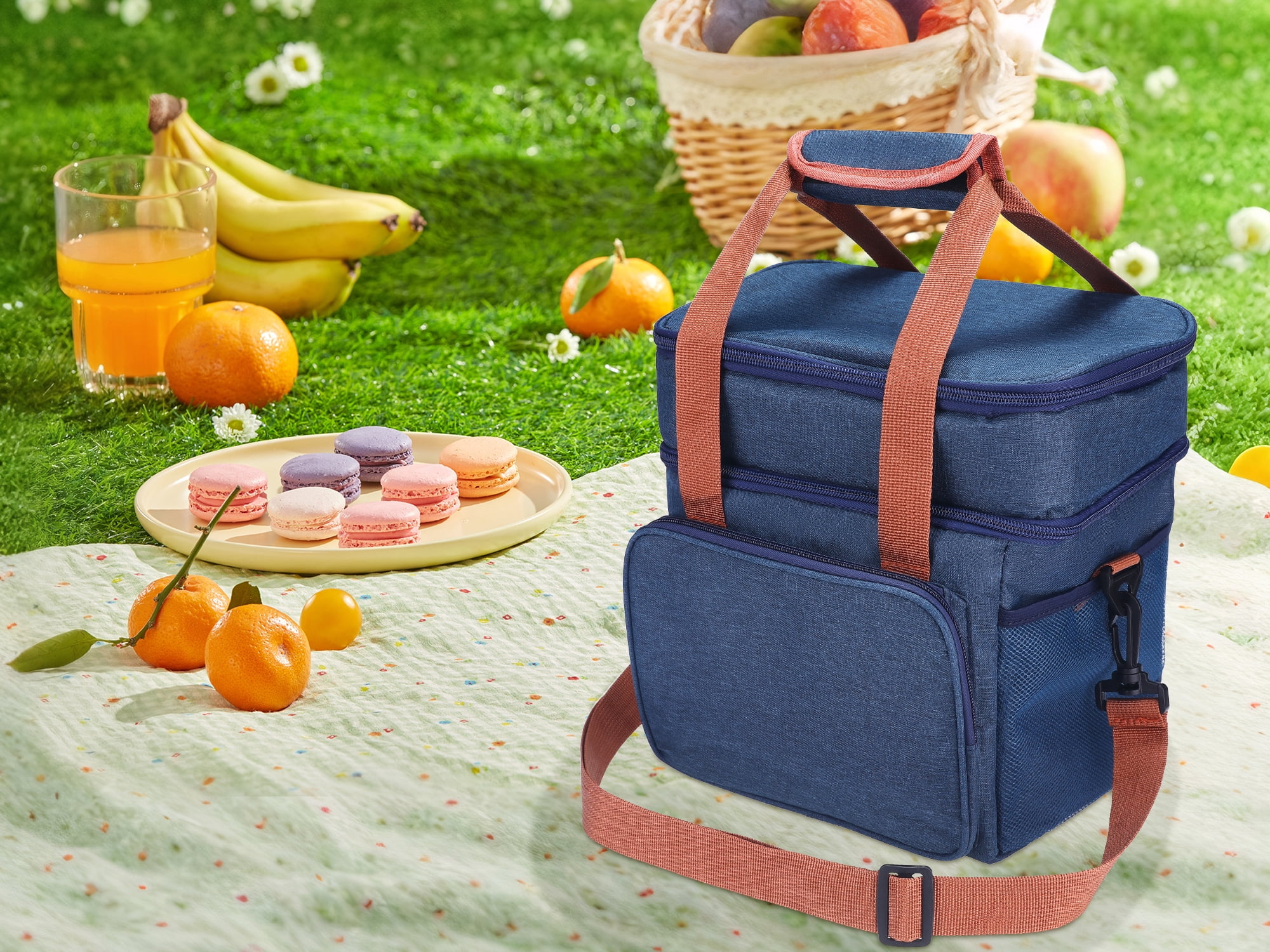 Unique Bargains Reusable Lunch Bag Insulated Lunch Bag Leakproof Lunch Box Navy Blue
