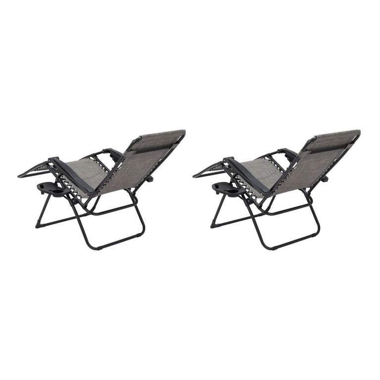 Mainstays Reclining Zero Gravity Lounge Chair with Pillow and Cup Holder Set of 2 Gray Black