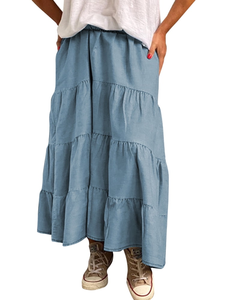 long denim dresses and skirts