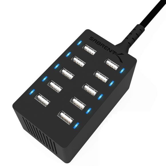 Cargador USB Múltiple 10 Puertos SABRENT 60W 12 Amp Universal