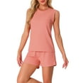 thumbnail image 4 of INSPIRAR CHIC Conjuntos de Pijamas de Mujer de Tejido Waffle Sin Mangas con Escote en V, Top de Tanque con Pantalones Cortos, Conjuntos de Lounge L Rosa, 4 of 6