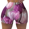 thumbnail image 2 of Susaid Purple And Pink Tulip Bouquet Print Intensify Workout Shorts for Women Seamless Scrunch Short Gym Yoga Running Sport Active Exercise Fitness Shorts-Large, 2 of 8