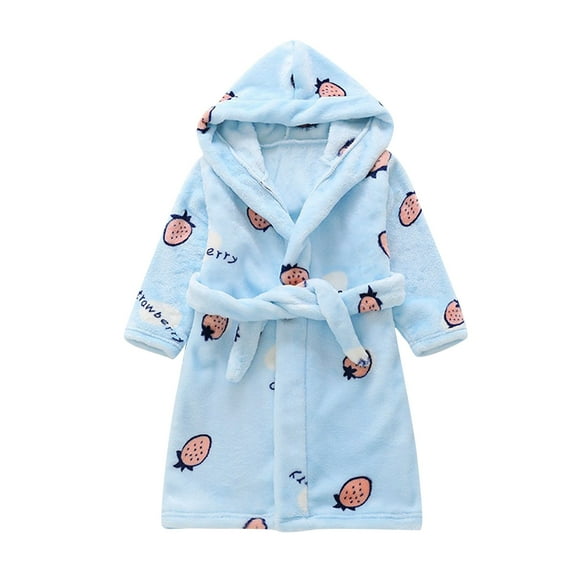 Toddler Baby Boys Girls Cartoon Bathrobes Flannel Night-Robe Sleepwear Size 18-24T