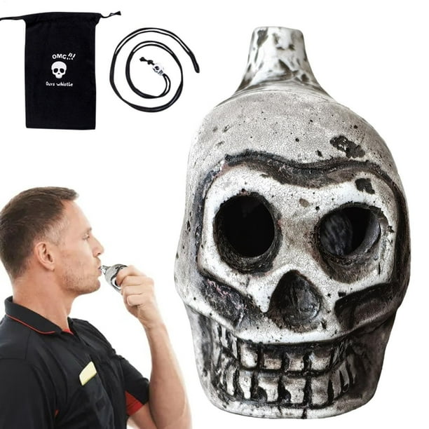 Xihbxyly Silbato Fantasma Azteca, Diseño de Calavera de Cerámica, Sonido Escalofriante de 125 Decibeles, Auténtico Artefacto Cultural Azteca, Ideal para Una Fiesta de Halloween Espeluznante, Regalo F