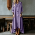 thumbnail image 6 of Taqqpue Women Plus Size Dress Casual Solid Color V Neck 3/4 Sleeve Beach Vacation Dress Linen Cotton Loose Fit Button Down Maxi Dress for Women, 6 of 8