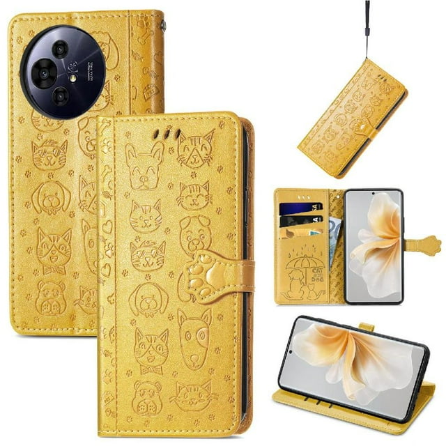 Flip Case for FOXDOCK TCL 50 Pro NxtPaper ,Catand Dog Embossed PU Leather Flip Cover with Card Slots,Stand