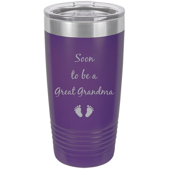 Soon to be a Great Grandma Stainless Steel Engraved Insulated Tumbler 20 Oz Travel Coffee Mug, Purple