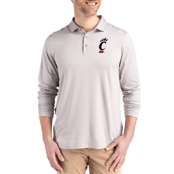 Men's Cutter & Buck  Gray Cincinnati Bearcats Primary Coastline Epic Comfort Long-Sleeve Polo