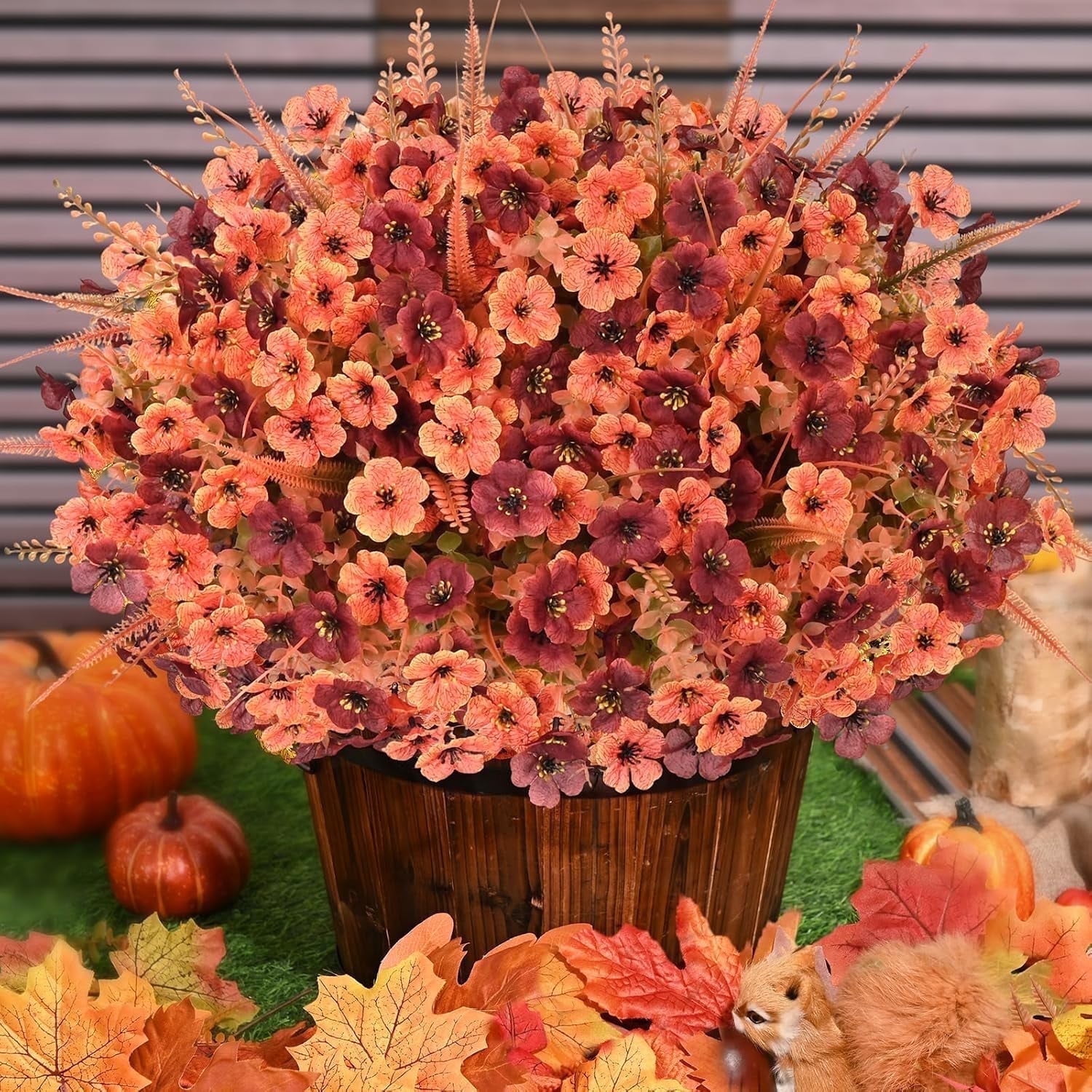 Yastouay Artificial Fall Flowers for Outdoors, 16 Pcs UV Resistant Fake Mums No Fade Fall Decorations for Home Yard Garden Porch