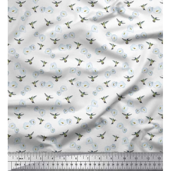 Soimoi Rayon Fabric Magnolia & Hummingbird Night Wear Print Fabric by The Yard 56 Inch Wide