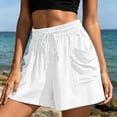 thumbnail image 3 of Bloomae Womens Elastic Waist Wide Leg Shorts Lightweight Drawstring Casual Lounge Short Pants Loose Comfy Summer Beach Vacation Shorts with Pockets, 3 of 10